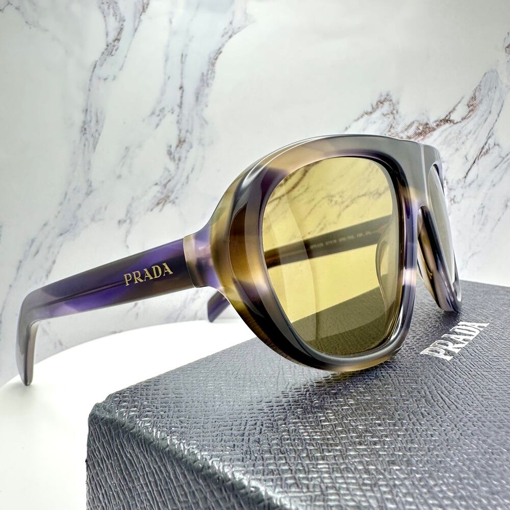 New PRADA Sunglasses Brown Striped Laguna Aviator Shield Mask New - Picture 4 of 16